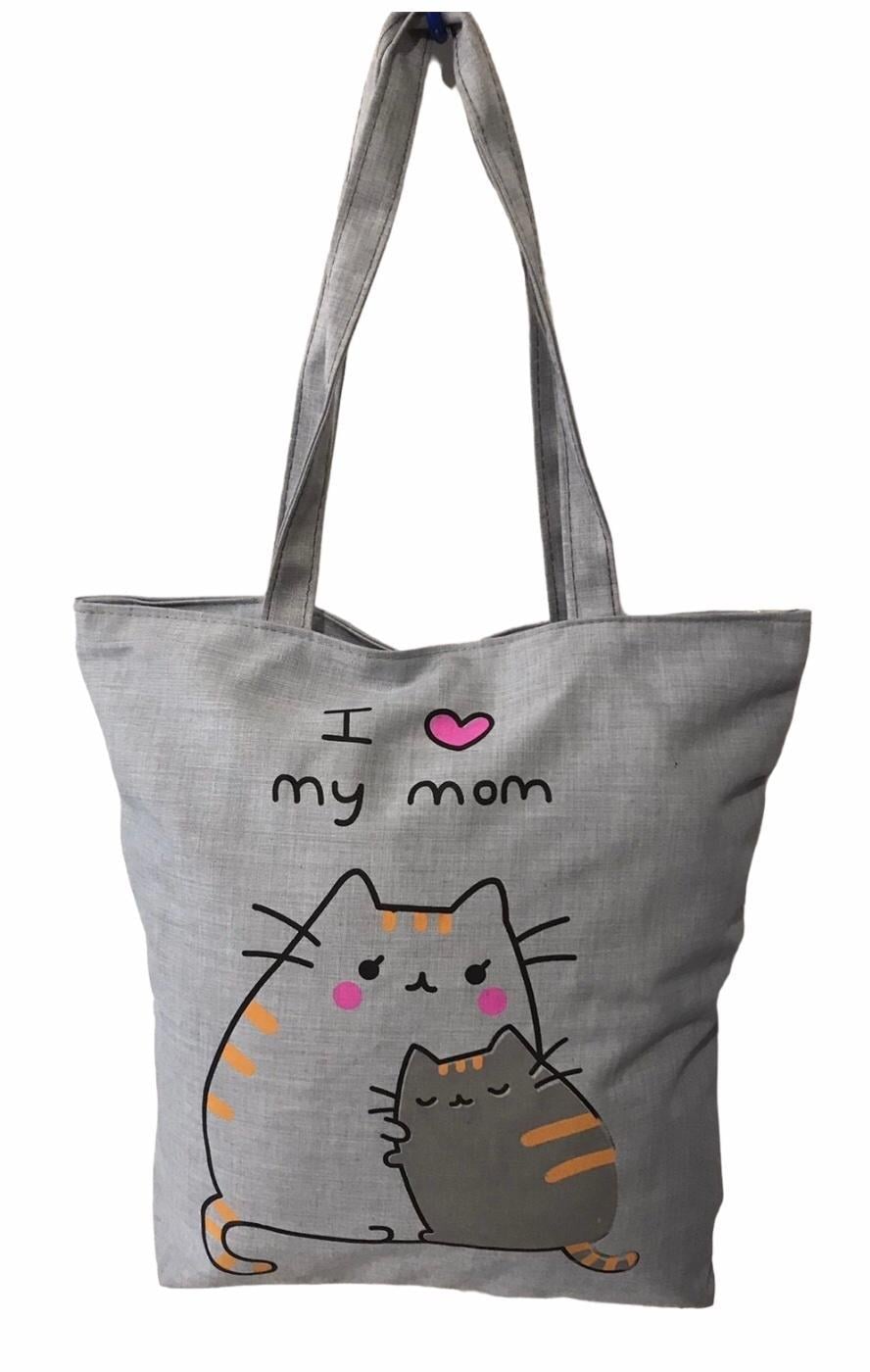 Шопер жіночий тканинний повсякденний на блискавці кішка і котеня Сірий (026N) Шопер жіночий тканинний повсякденний на блискавці кішка і котеня Сірий (026N)