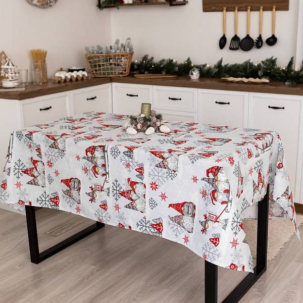 Скатертина льняна 150x180 см Білий із червоним