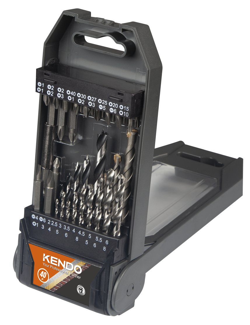Набір свердл по металу та біт Kendo у пластиковому кейсі 40 шт.
