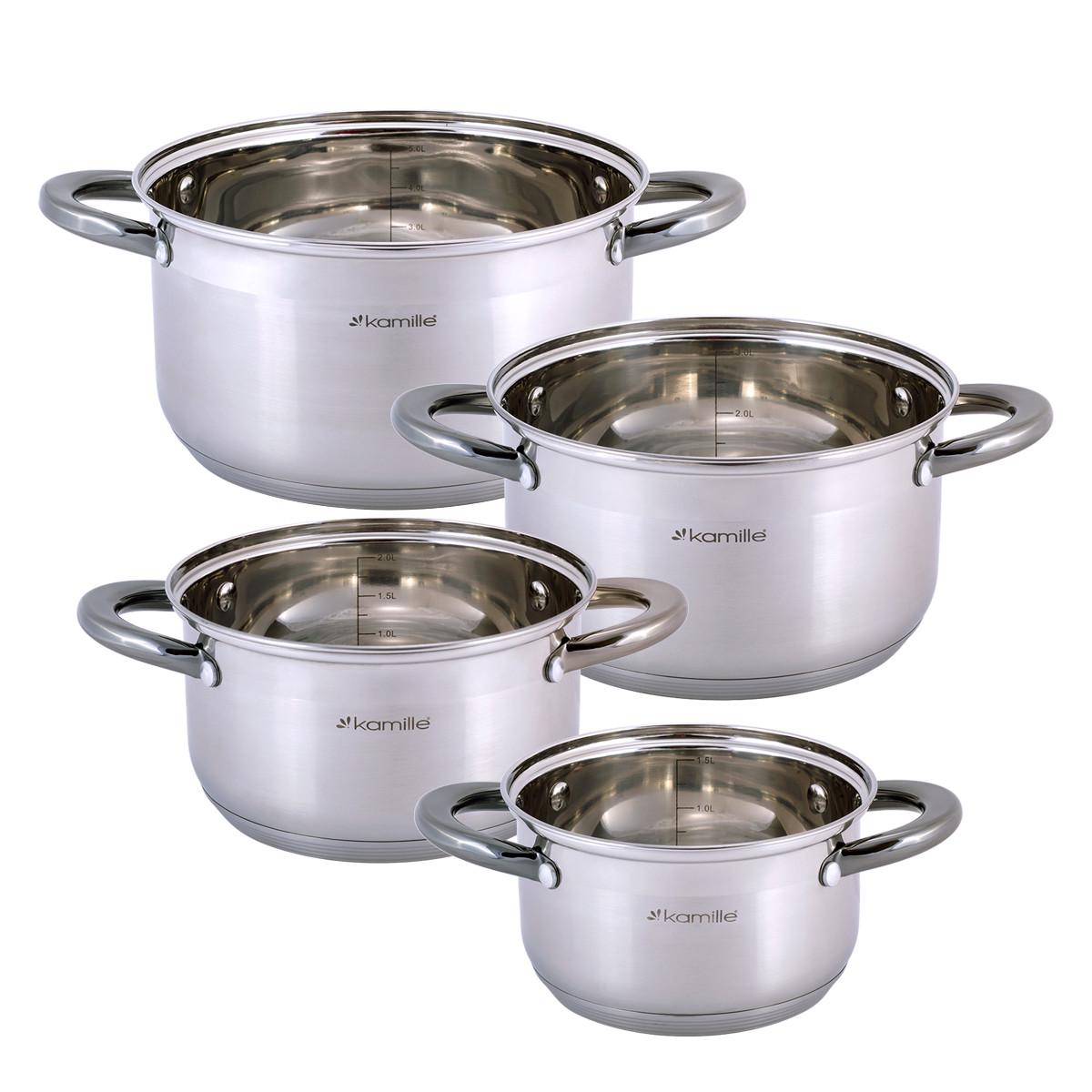 Набір каструль із кришками Kamille КМ-4927 із нержавіючої сталі з 8 предметів Сталевий (150-84-4927) - фото 2 Набір каструль із кришками Kamille КМ-4927 із нержавіючої сталі з 8 предметів Сталевий (150-84-4927) - фото 2