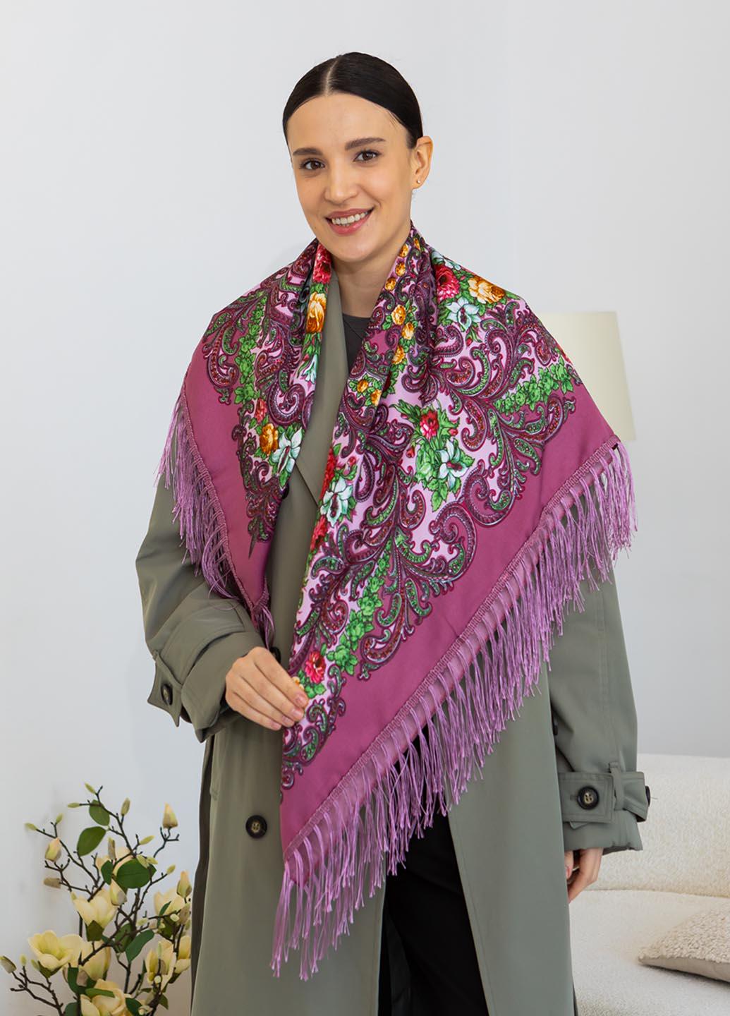 Платок украинский с бахромой Лилия 90х90 см (Л9035-13)