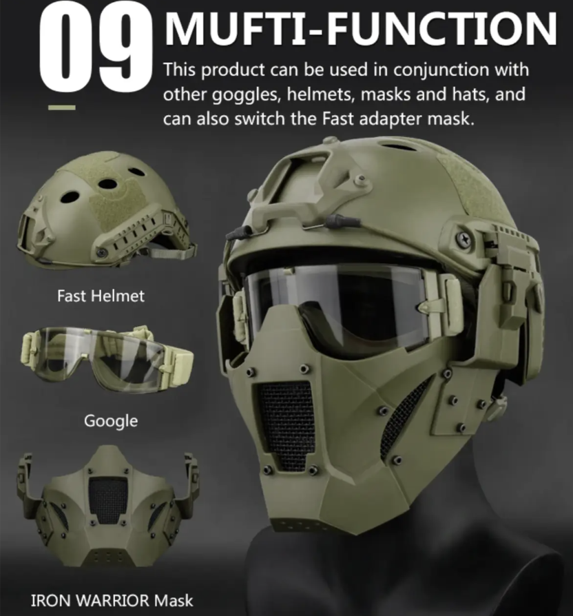 Маска Iron Warrior з кріпленням до шолома Airsoft Зелений (MK001014) - фото 2