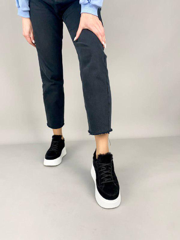 Кеды женские замшевые на белой подошве на цигейке р. 40 Черный (7500-1з/40) - фото 2