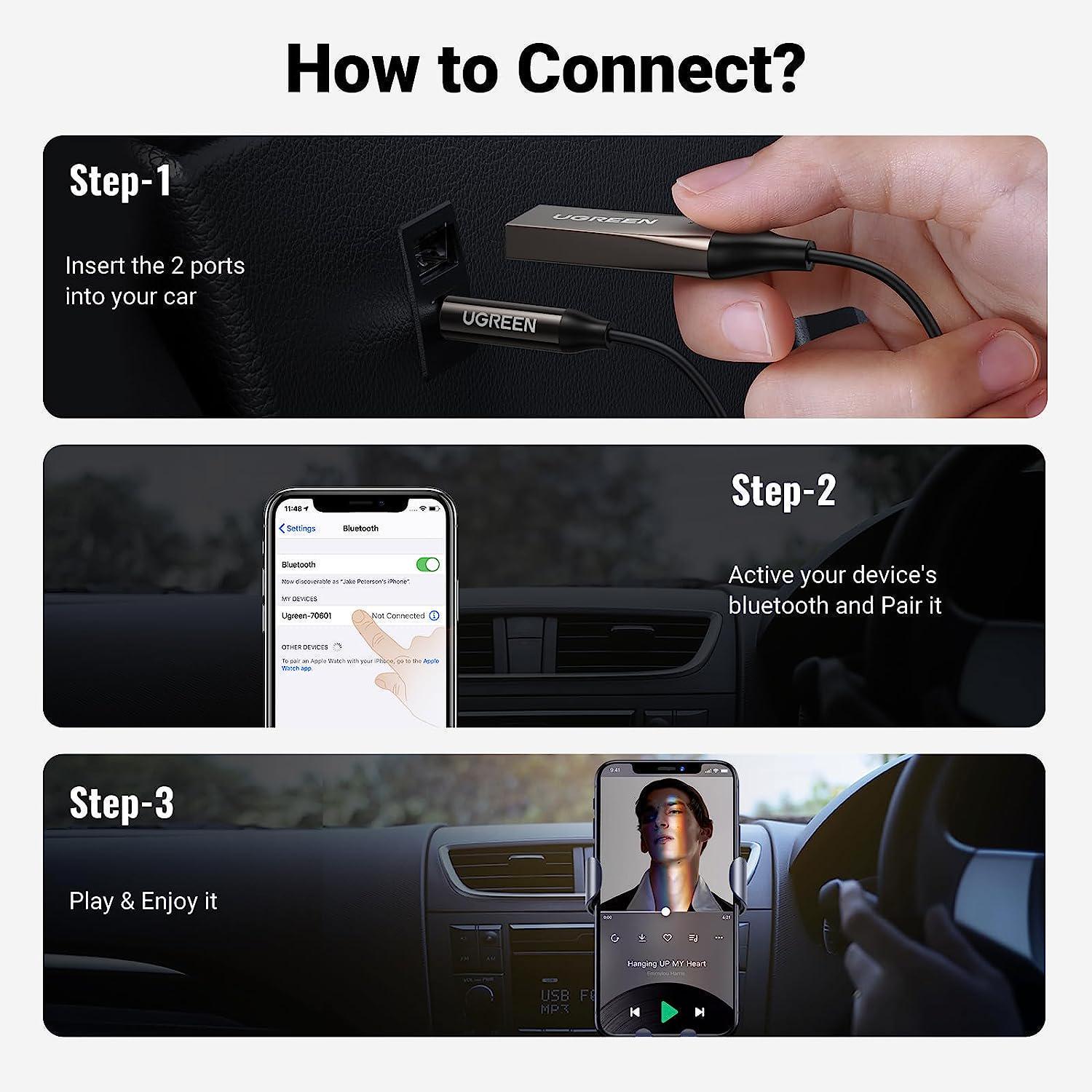 Адаптер UGREEN Bluetooth 5.3 приемник USB-3,5 мм minijack с микрофоном AUX стерео Черный (70601) - фото 7