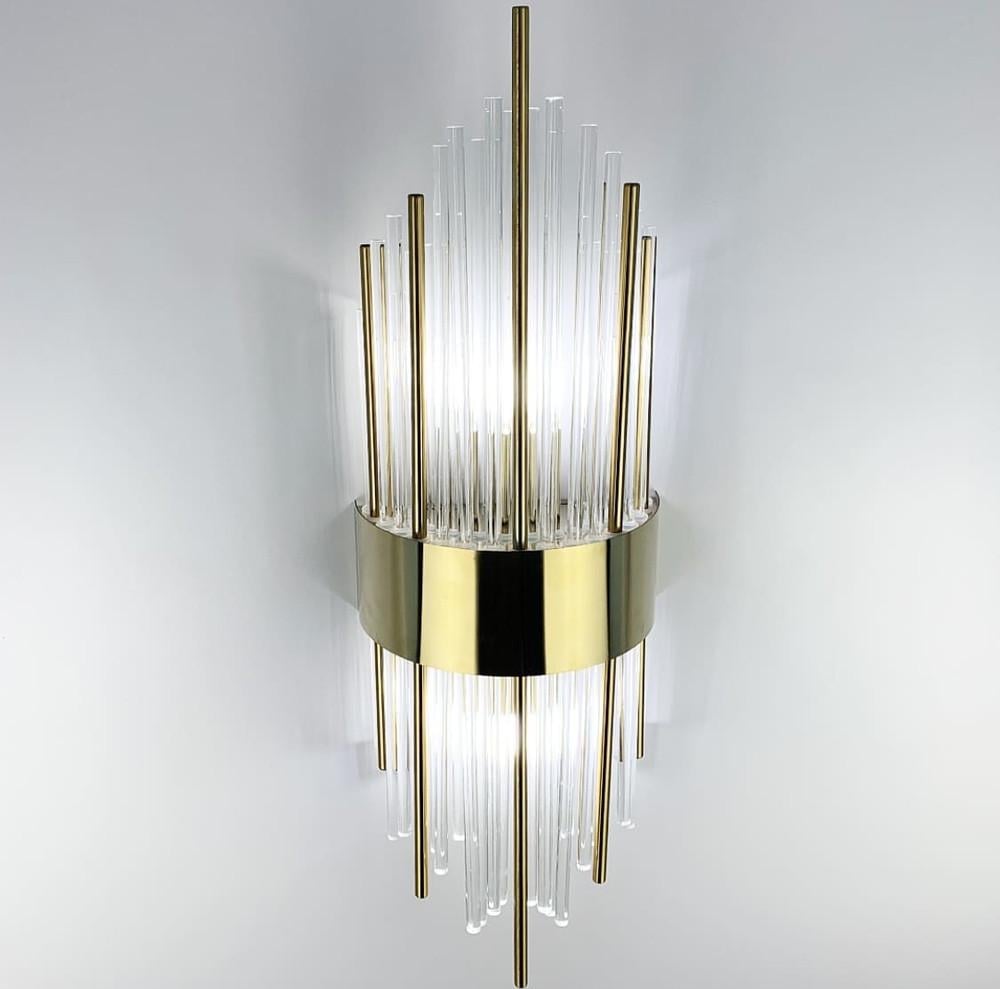 Бра роскошное настенное со стеклянными и металлическими трубочками (WM 222/2 GD)