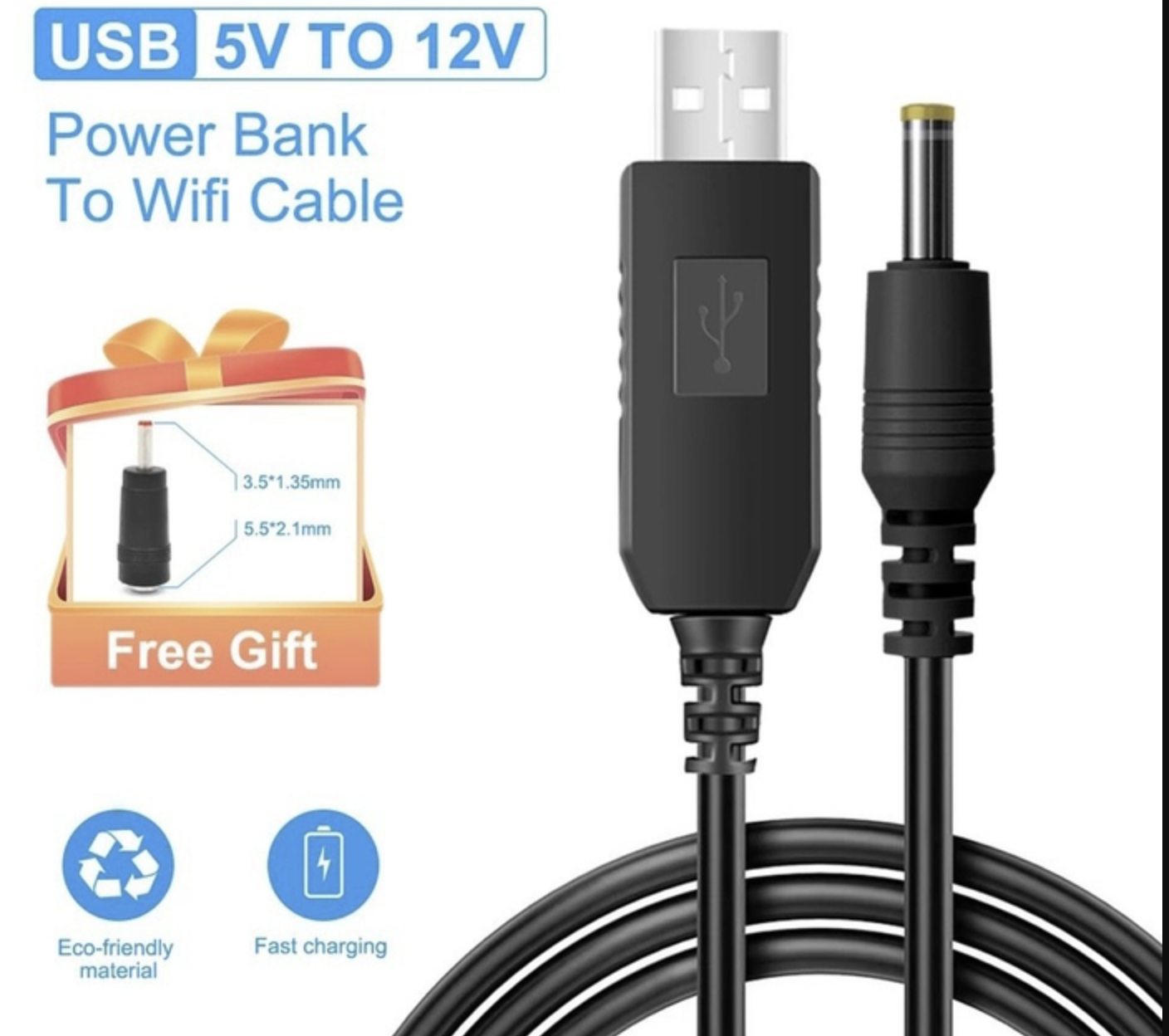 Кабель для роутера USB DC питания от Power Bank Fonken с трансформатором 12V с переходником 5,5-3,5 мм. - фото 2 Кабель для роутера USB DC питания от Power Bank Fonken с трансформатором 12V с переходником 5,5-3,5 мм. - фото 2