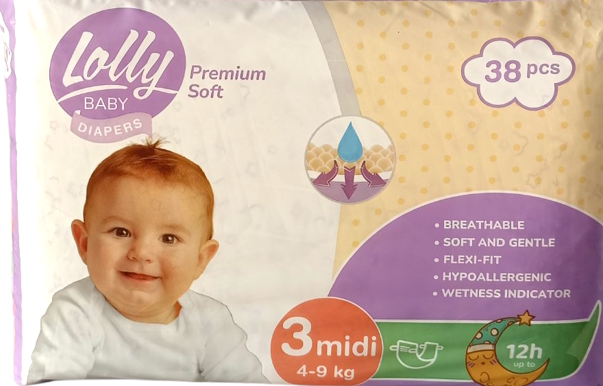 Підгузки дитячі Lolly Premium Soft 3 4-9 кг 38 шт. (14421) - фото 1