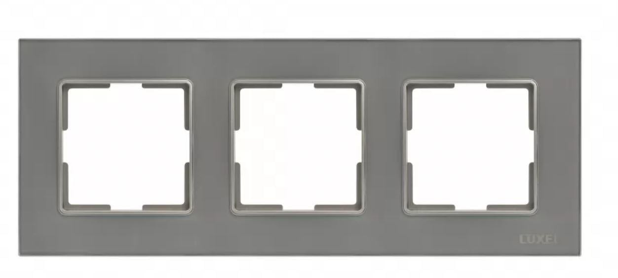 Рамка для розеток тройная горизонтальная JAZZ стеклянная Graphite pearl (0723) (0723)