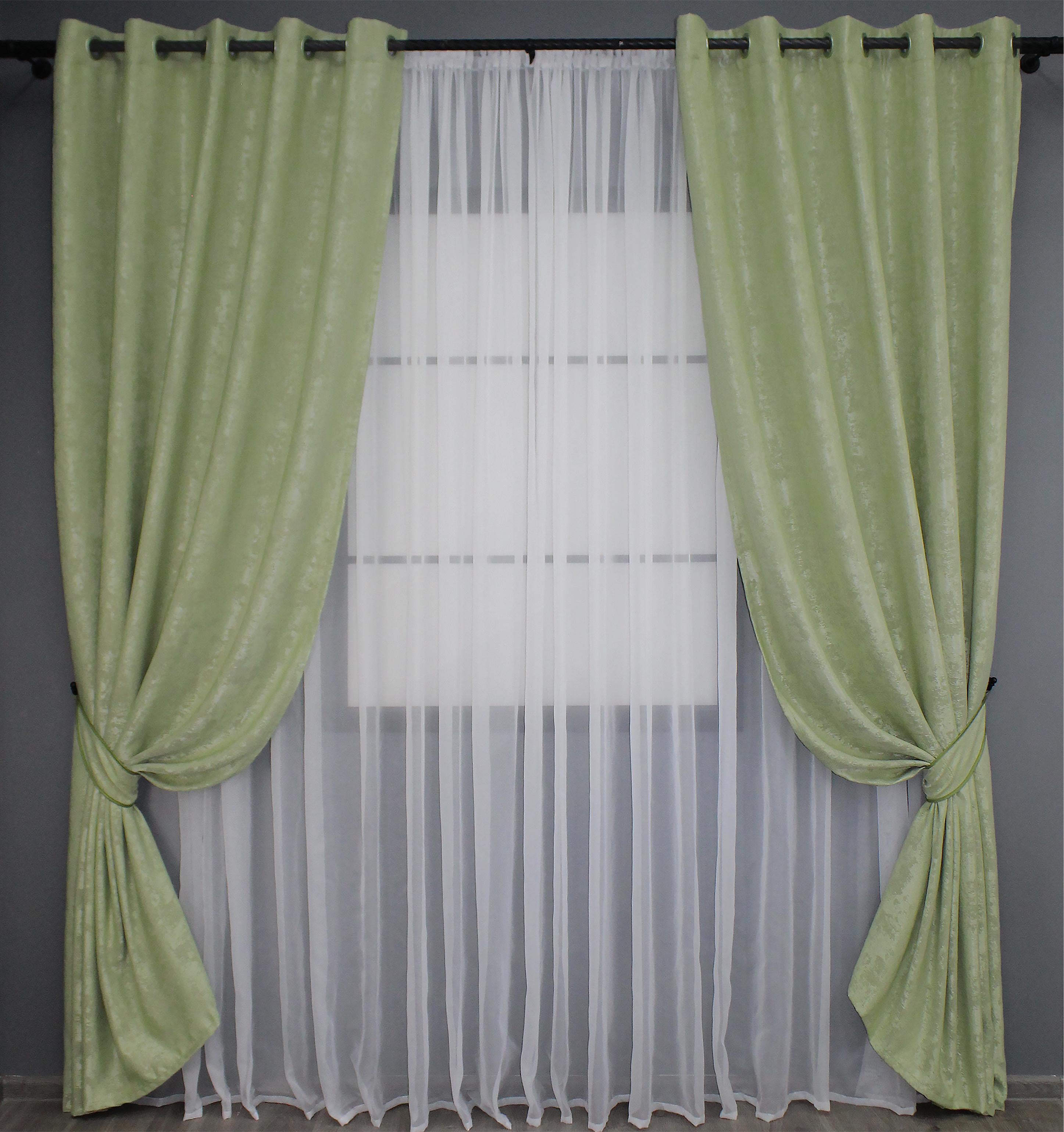 Комплект штор на люверсах VR-Textil Жаккард Sultan YL № 1367ш 150х250 см 2 шт. Светло-оливковый (37-0055)