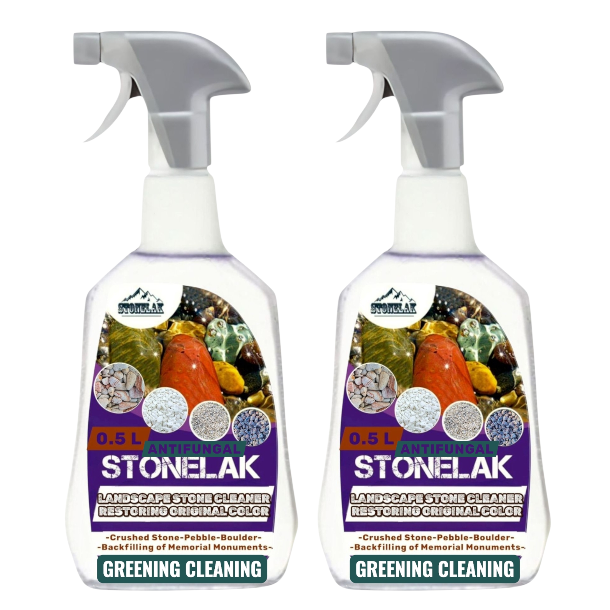 Набір очищувача STONELAK GREENING CLEANING каміння біля пам'ятників антигрибок 0,5 л 2 шт. (888898-2)