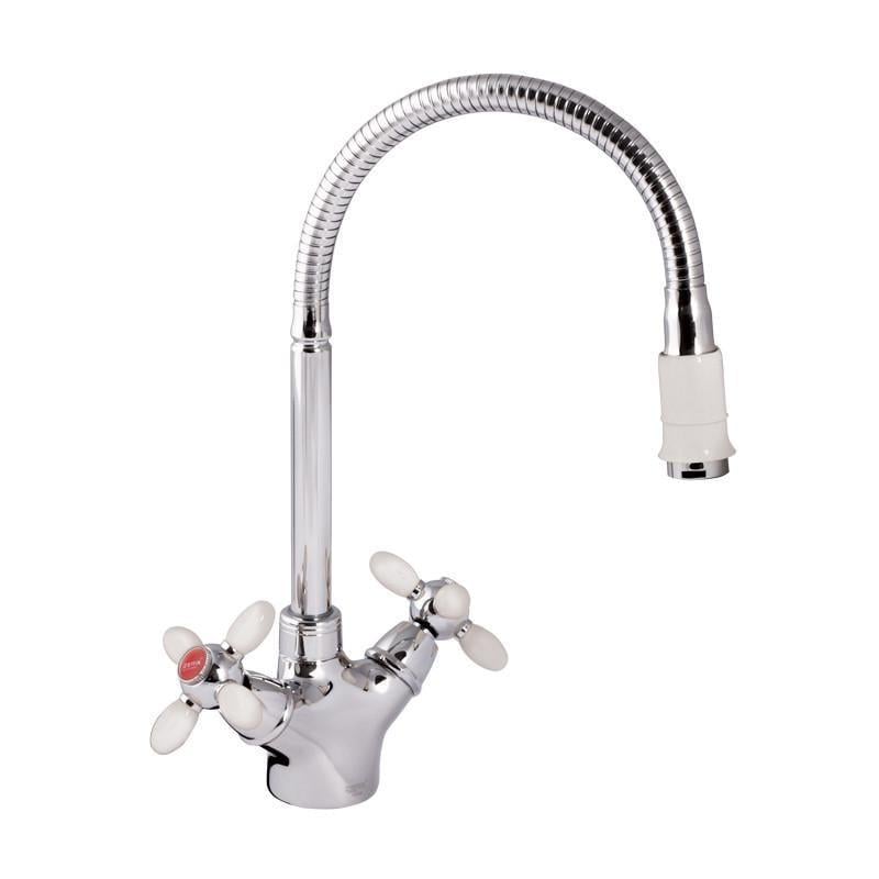 Смеситель для кухни Zerix Z5860-7 белые ручки (ZX0349)