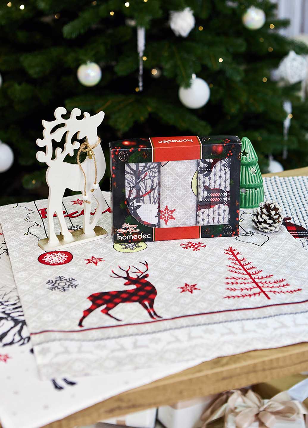 Набір новорічний вафельних рушників в коробочці Щасливого Різдва 60х47 см 3 шт. - фото 7