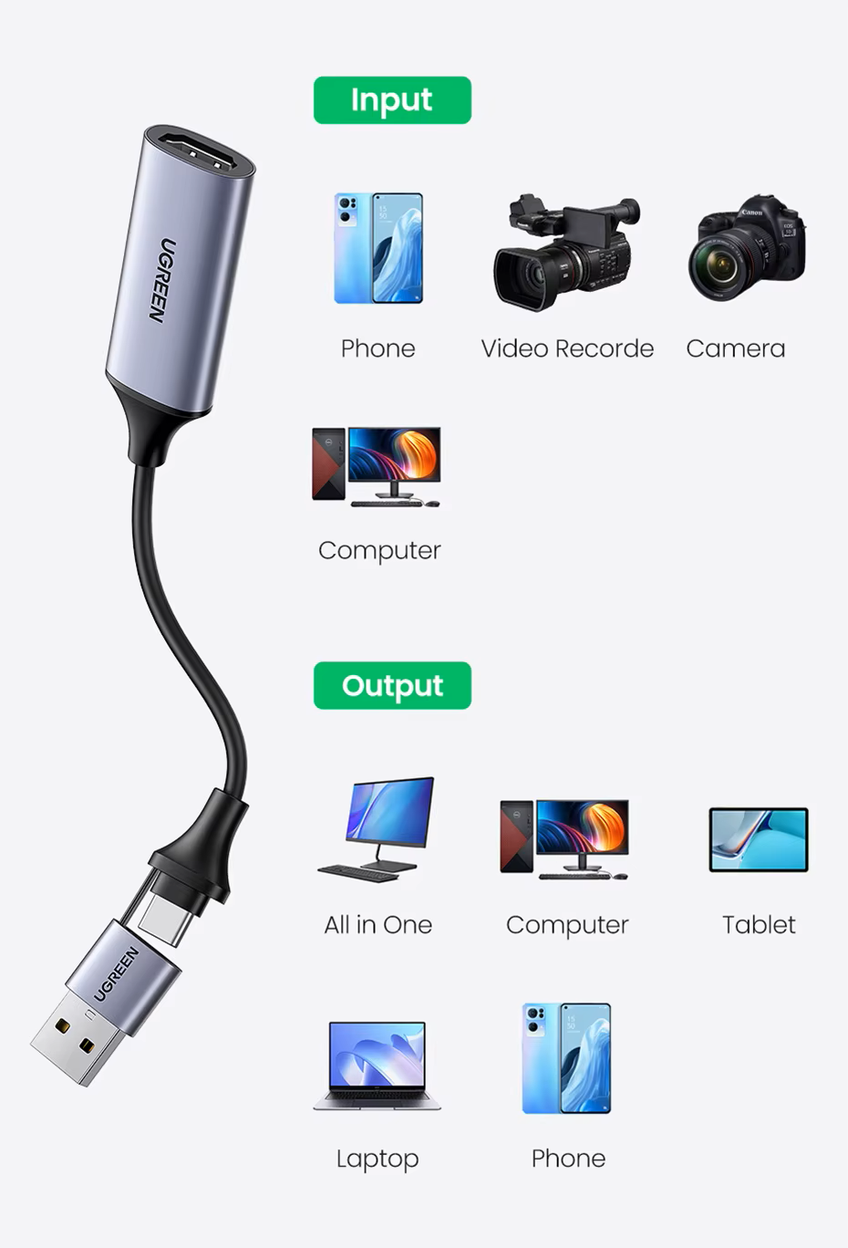 Конвертор сигнала Ugreen CM489 USB-A/Type-C на HDMI Video Capture Device (2000155) - фото 6