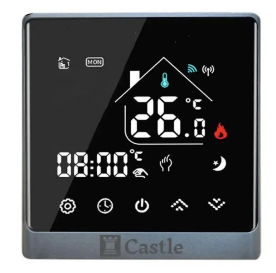 Терморегулятор для котла Castle АС8400G программируемый проводной Черный/Серебристый (78787)