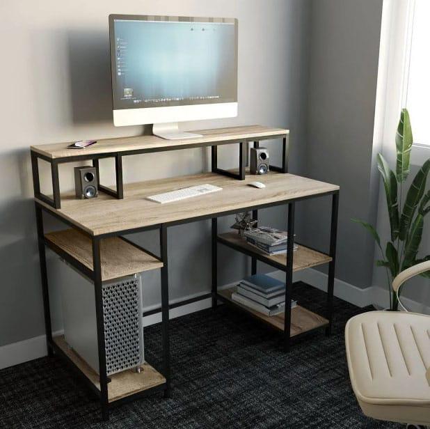 Комп'ютерний стіл у стилі Лофт StepLoft каркас металевий з поличками 130х60 см Дуб сонома (Comp-table-174)