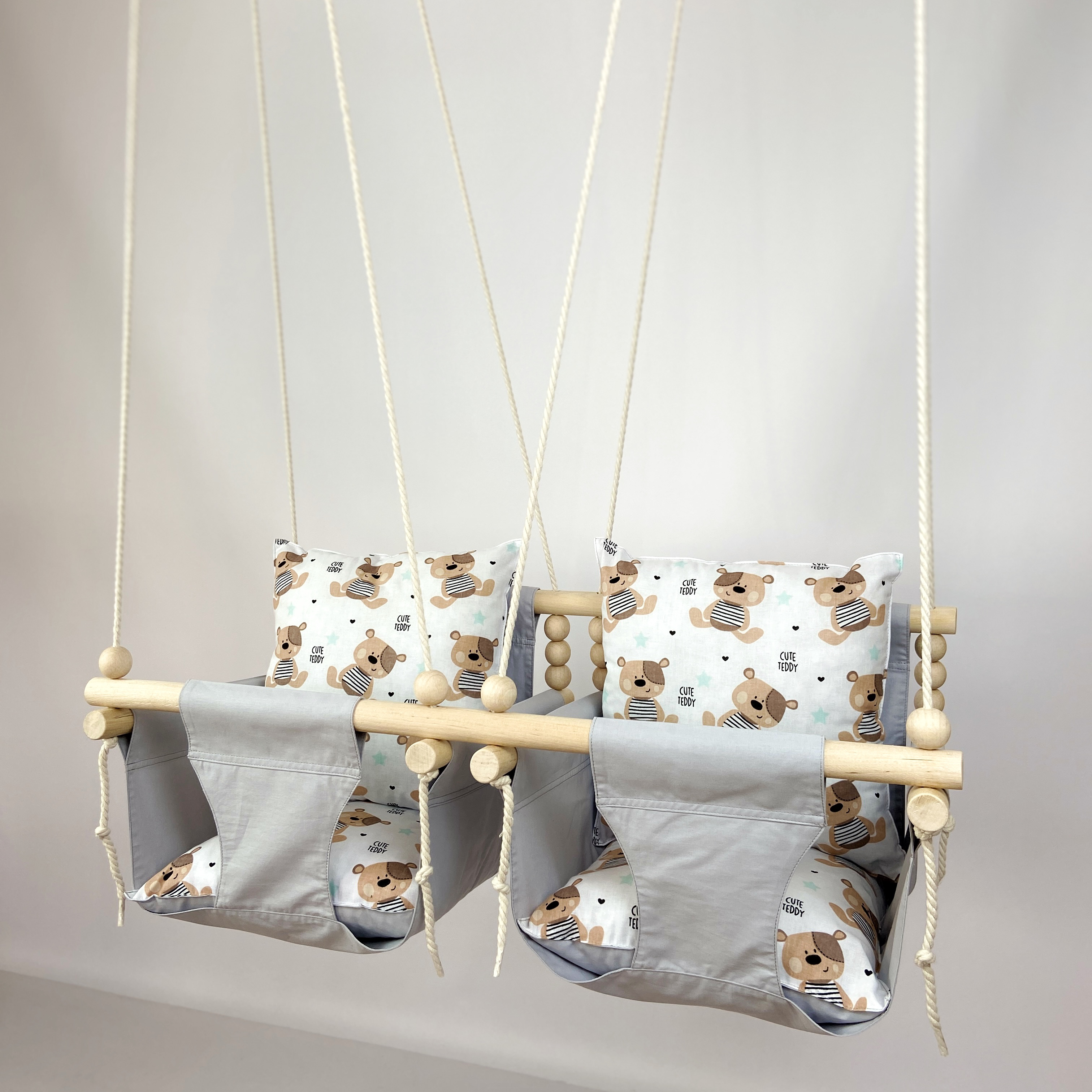Детские качели подвесные хлопковые Для близнецов с мишками Серый (gs-8666)
