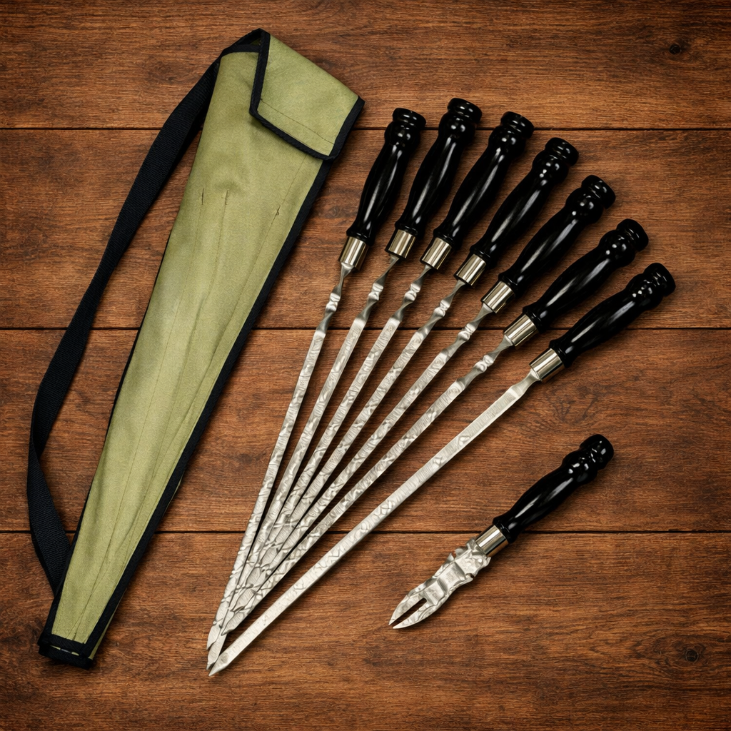 Набор шампуров Лира 611 Черная ручка в зеленом чехле