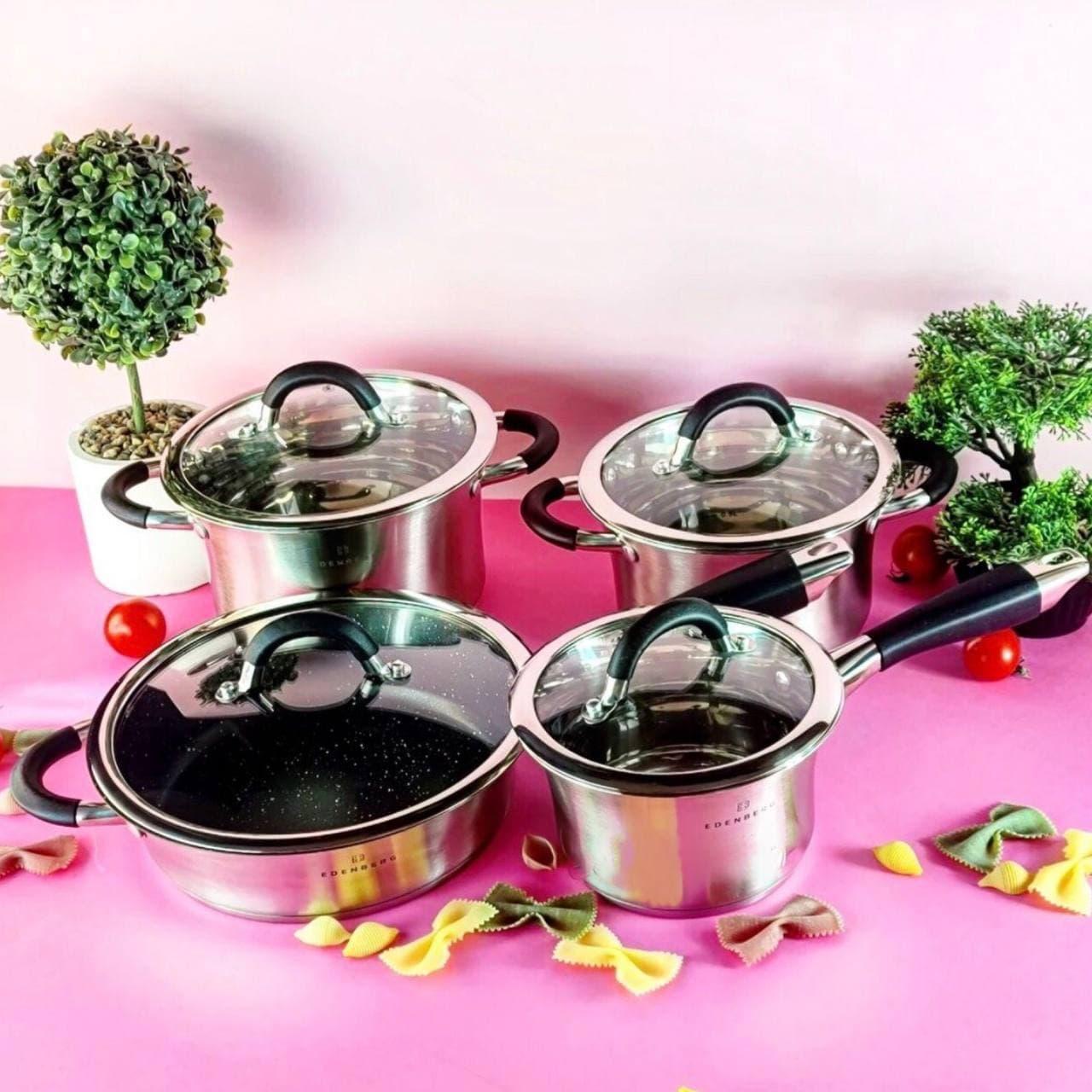 Набір каструль Edenberg із нержавіючої сталі + ківш із товстим дном 8 пр. (EB-2407)