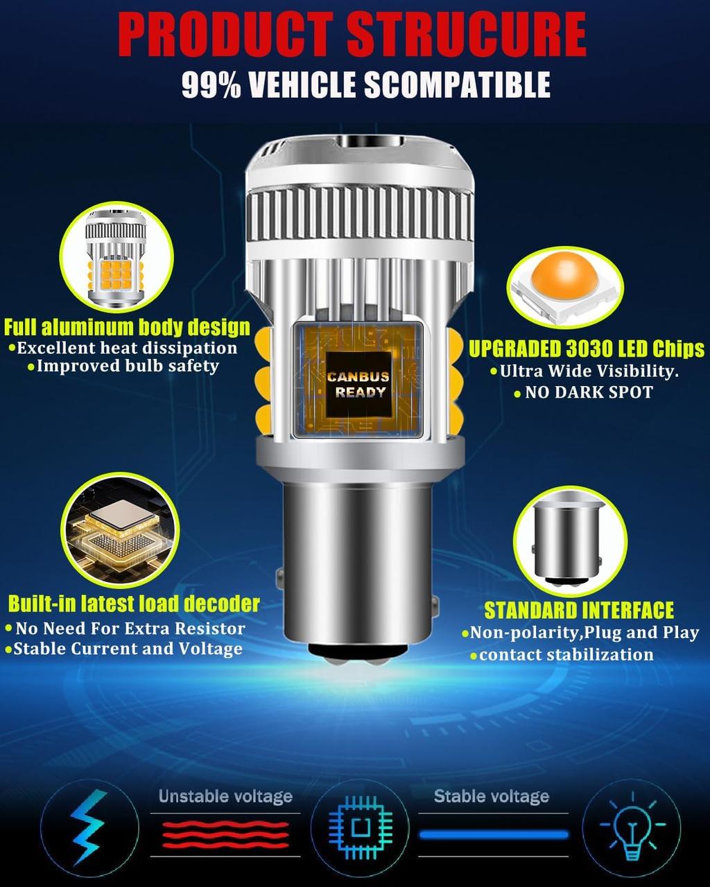 Лампа для поворотов AutoExpert Turbo LED 30W CAN-BUS/1156 BA15S P21W/180°/12V-24V (2054721618) - фото 4 Лампа для поворотов AutoExpert Turbo LED 30W CAN-BUS/1156 BA15S P21W/180°/12V-24V (2054721618) - фото 4