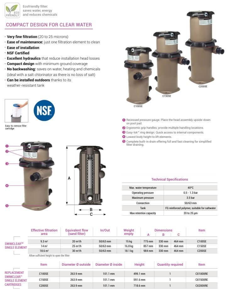 Картриджний фільтр Hayward SwimClear C150SE 25 м.куб/год. D330 мм 50/63 мм до 100 м.куб - фото 3 Картриджний фільтр Hayward SwimClear C150SE 25 м.куб/год. D330 мм 50/63 мм до 100 м.куб - фото 3