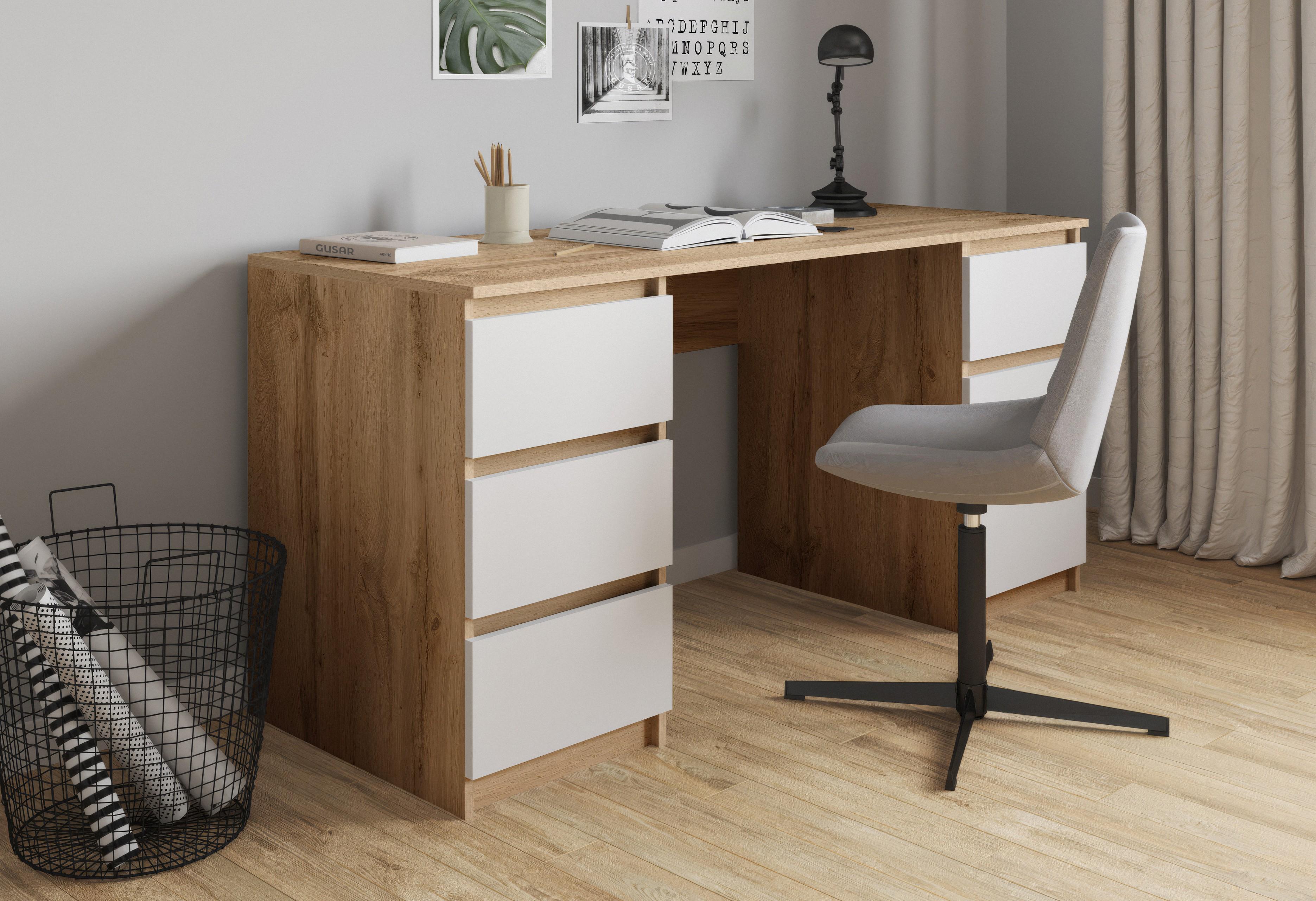 Письменный стол на 6 ящиков без ручек FT-228 1580х600х758 мм Дуб Аппалачи/Белый