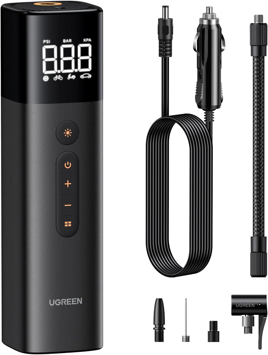 Автокомпрессор UGREEN ET501 12V со светодиодной подсветкой/датчиком давления в шинах Black (35573)