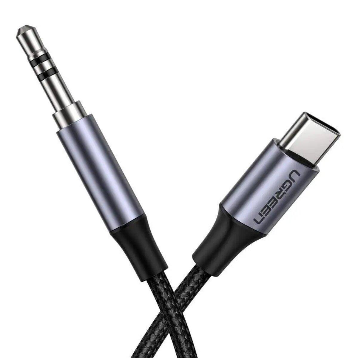 Аудіокабель UGREEN AV143 Round USB C Audio Cable 3,5 мм M/M Aluminum Shell 1 м Black (19100472)