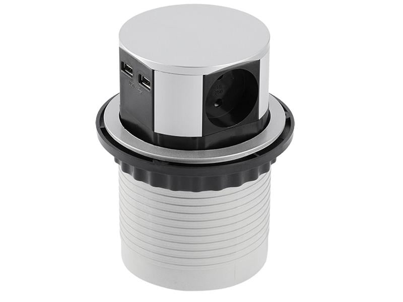 Блок розеточный выдвижной GTV COMFORT 3 розетки Schuko 2xUSB кабель 1,5 м Алюминий (5084)