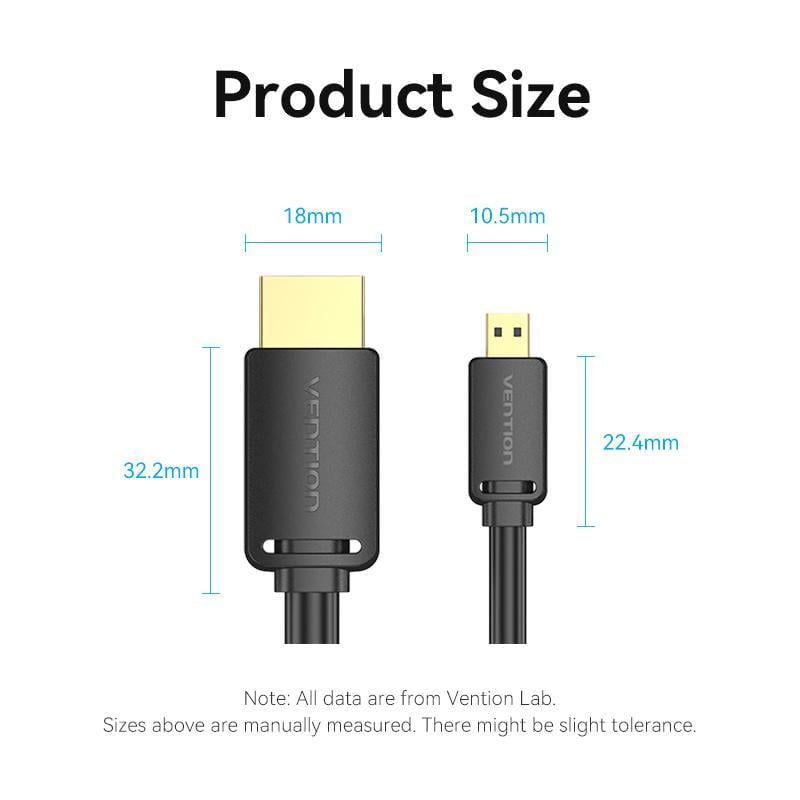 Кабель двонаправлений Vention micro HDMI-HDMI 2.0 4K 60Hz 18 Гбіт/с HDR 3D Dolby 1080P 120Hz HDMI-D на HDMI-A 3 м Чорний (AGIBI) - фото 11