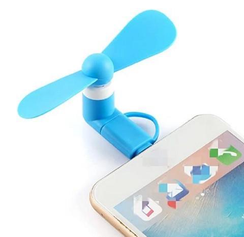 Міні-вентилятор для телефона micro-USB та Lightning Синій