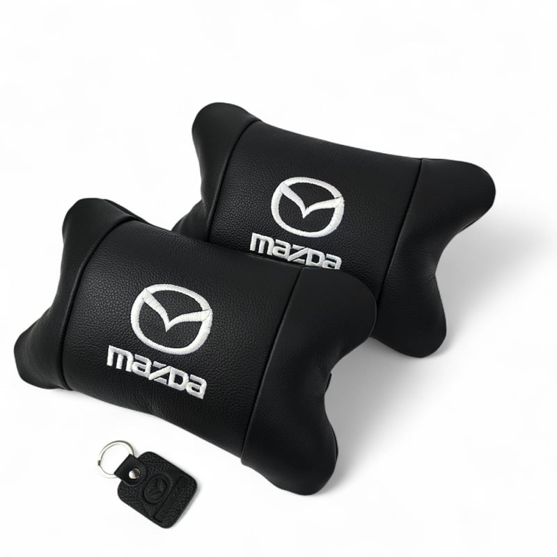 Подушка автомобильная Mazda 7524 на подголовник кожа 2 шт. Black (36226794)
