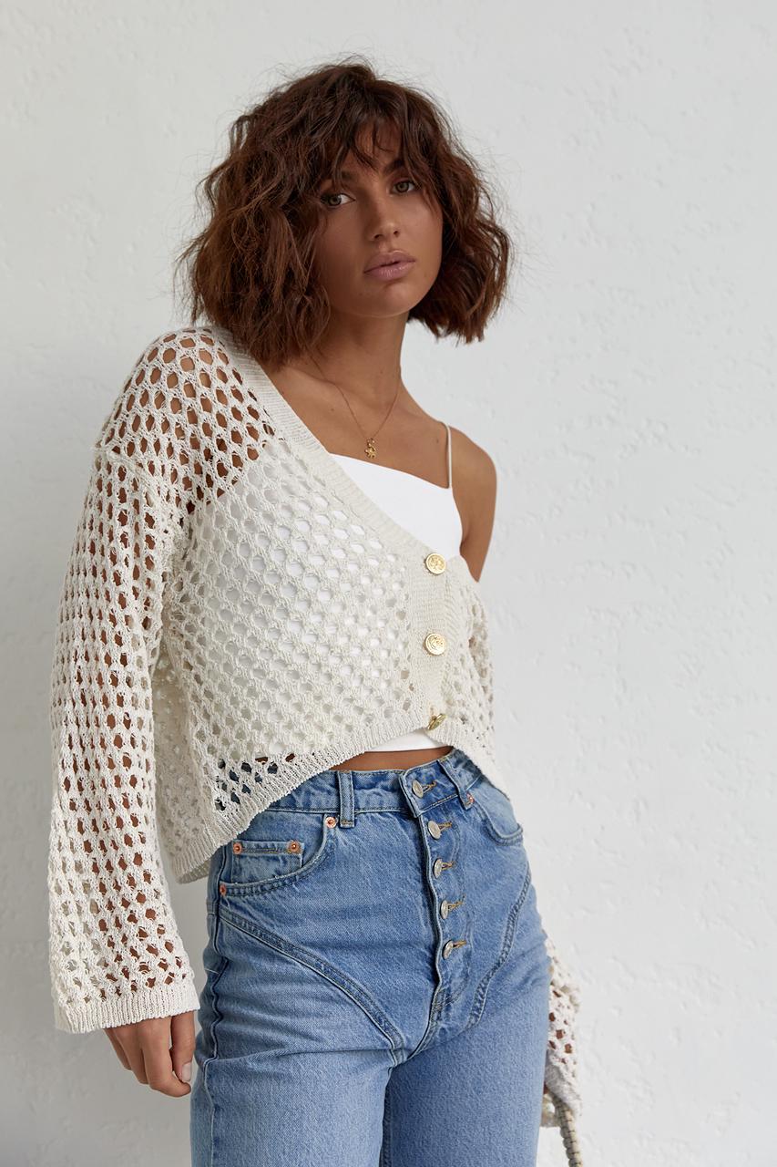 Кардиган укорочений на ґудзиках M Молочний (11092652) - фото 7 Кардиган укорочений на ґудзиках M Молочний (11092652) - фото 7