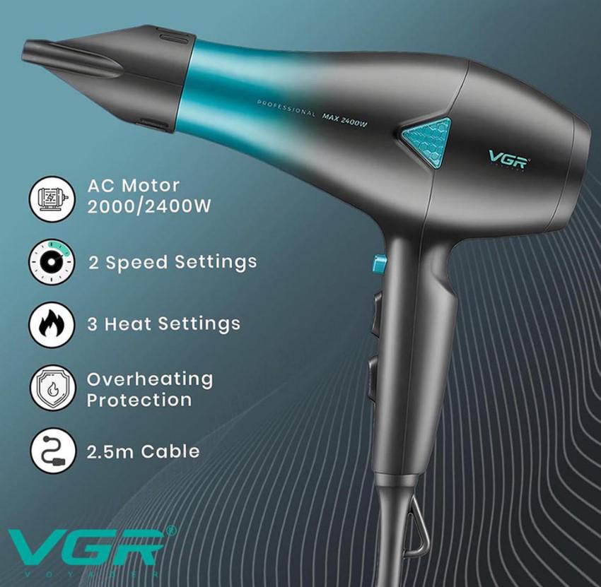 Фен для волосся VGR V-455 2 режими 2000 Вт Синій (2390000038) - фото 5