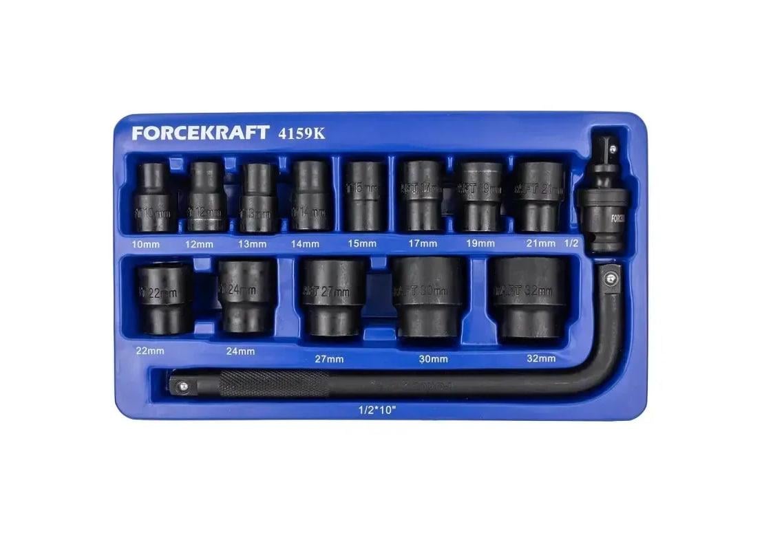 Набір головок ударних в ложементі Forcekraft FK-4159K 1/2" 15 пр. 6-гр. 10-32 мм (FK-4159K) - фото 2