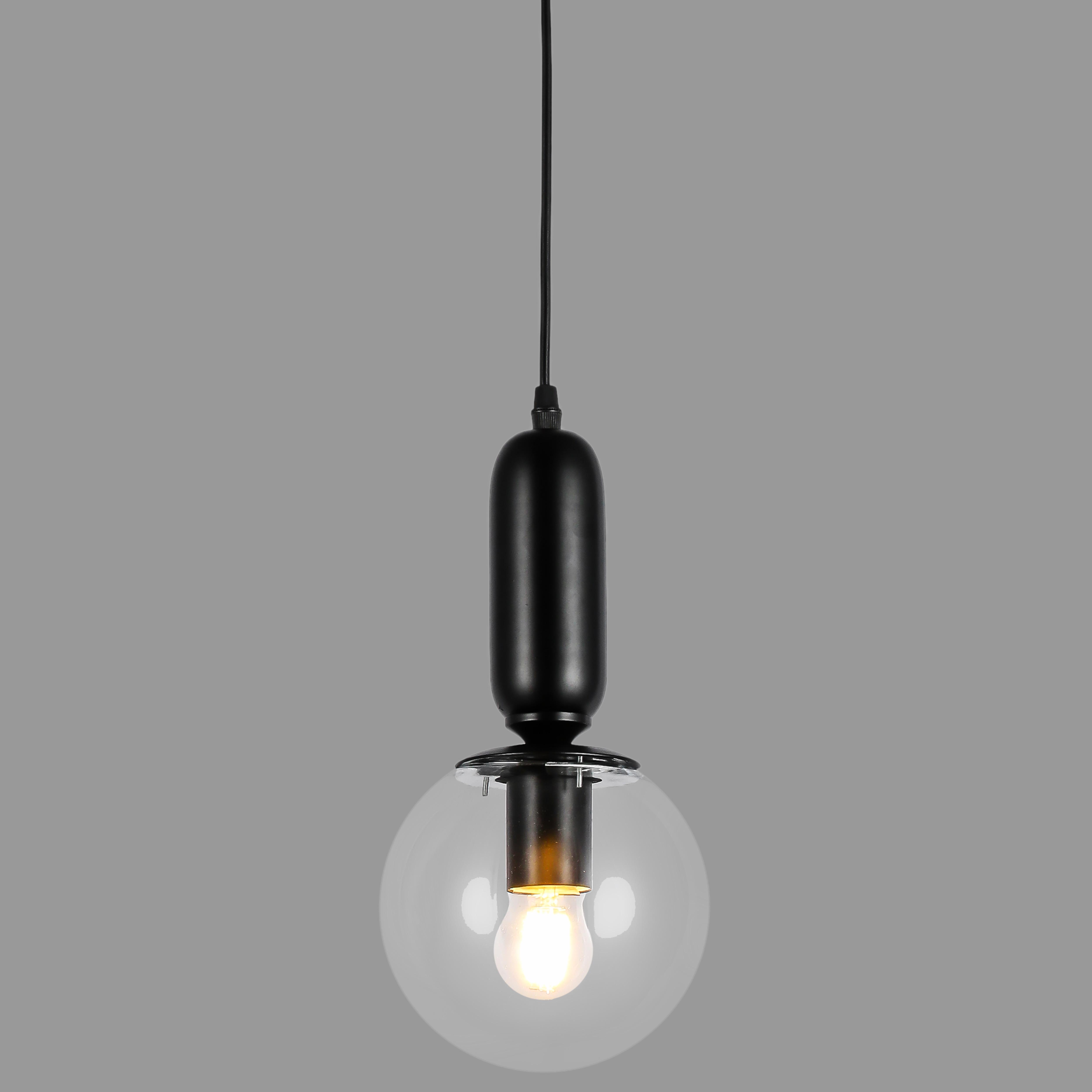 Светильник подвесной с 15 см шаром Черный (52-1012-1 BK+CL)