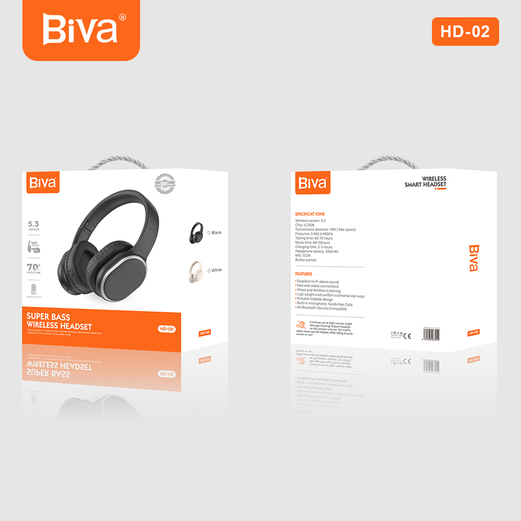 Наушники Biva HD-02 Bluetooth Headphones Black - фото 2