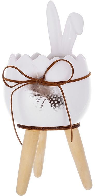 Кашпо керамическое кролик с пером на деревянных ножках 10х23 см