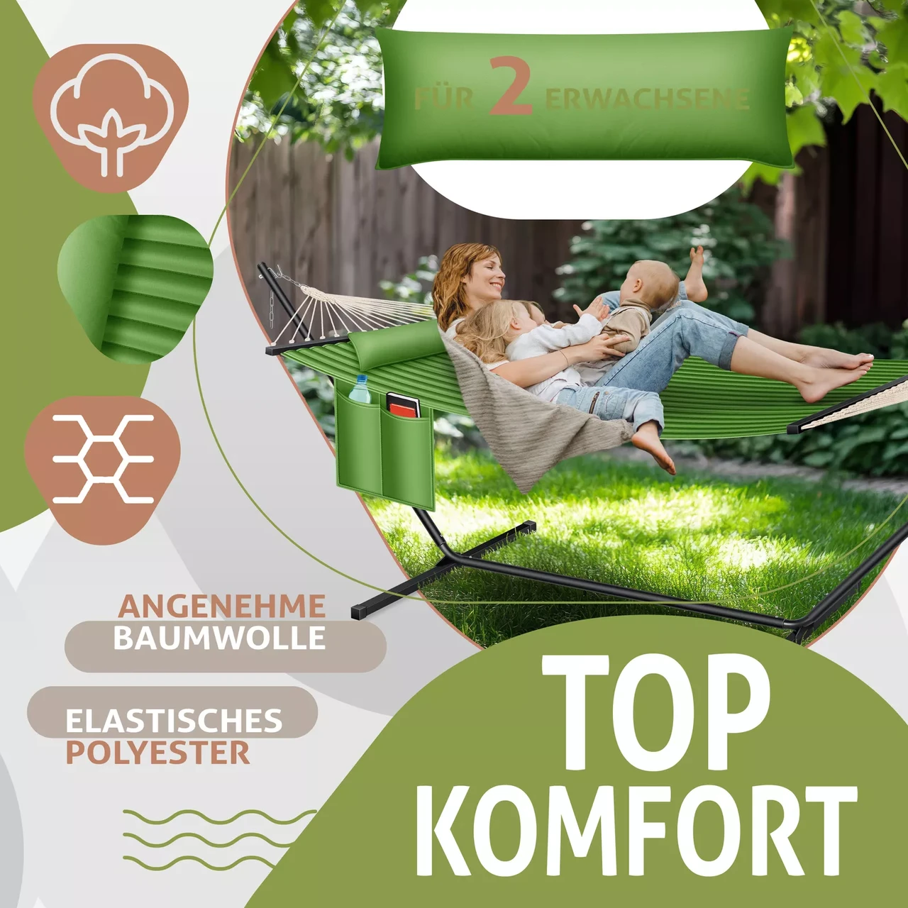 Гамак підвісний для саду та дачі KESSER 200 кг 360x120x115 см - фото 7