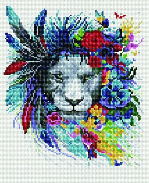 Алмазная мозаика Rainbow Art Лев в цветах 30x40 см EJ646