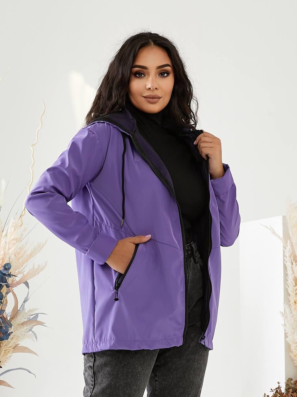 Куртка-дождевик Khan короткая без утеплителя р. 46 Сиреневый (Kh757)