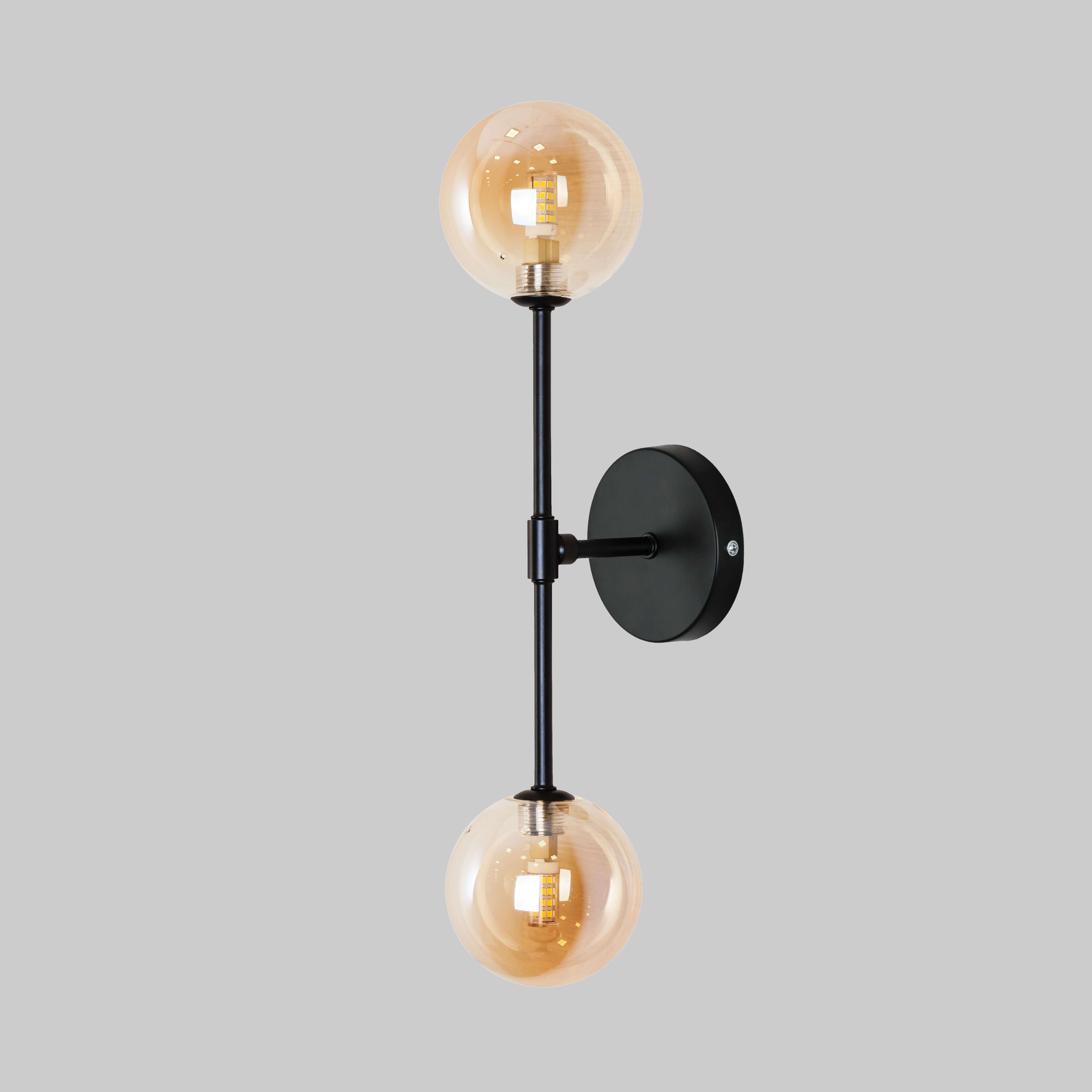 Бра сучасне на 2 кавових плафони Чорний (61-WT100F-2 BK+BR)