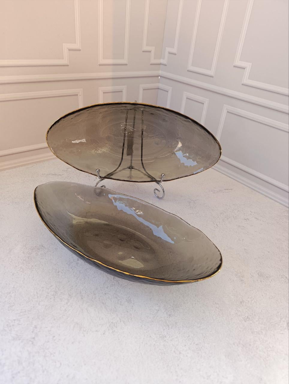 Набор салатников SNT Агат стеклянные 31х15х5 см 800 мл 2 шт. Графит (9297-2)