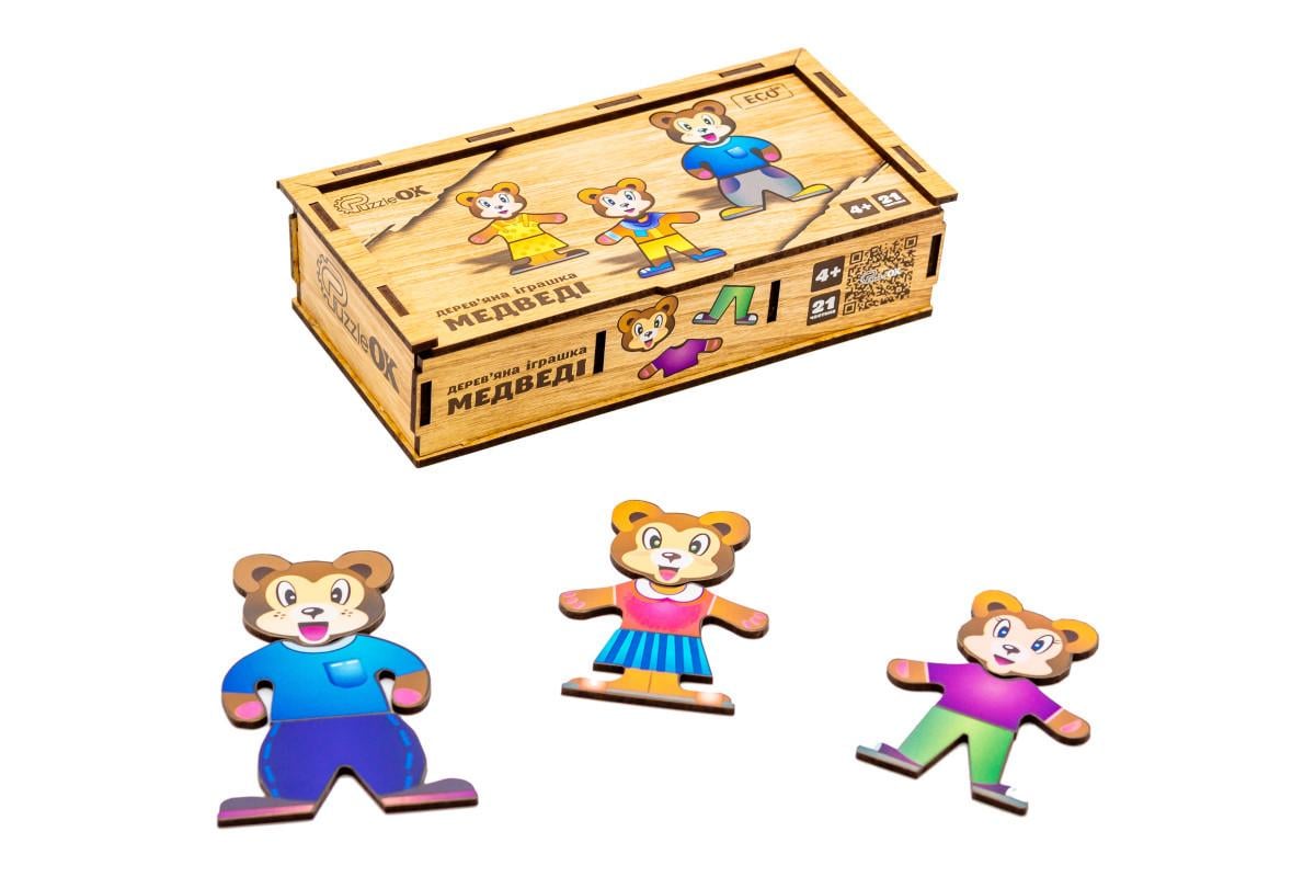 Сортер-пазл дерев'яний для дітей PuzzleOK Ведмедик