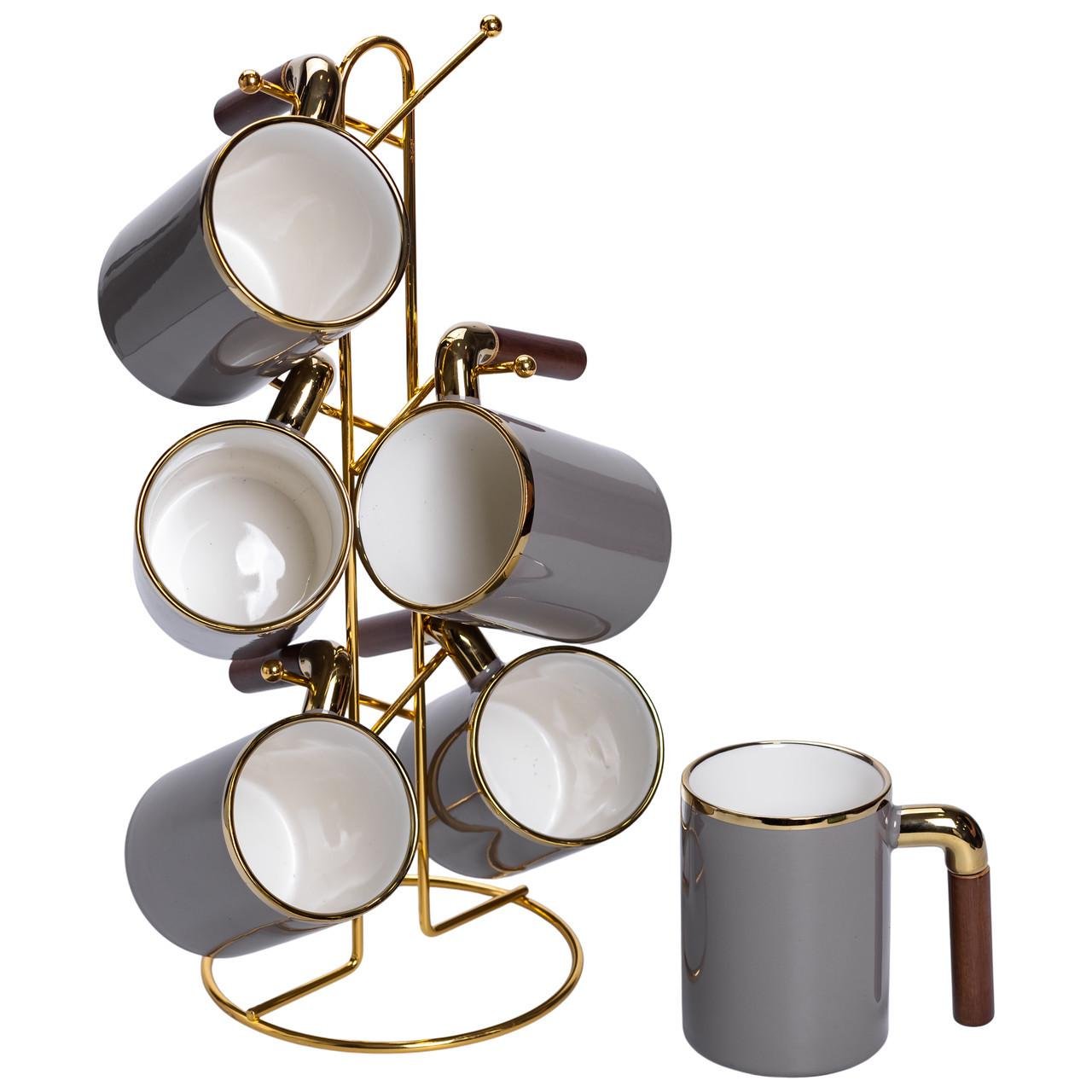 Набір чашок на металевій підставці 6 шт. по 400 мл Сірий (HP-26-12)