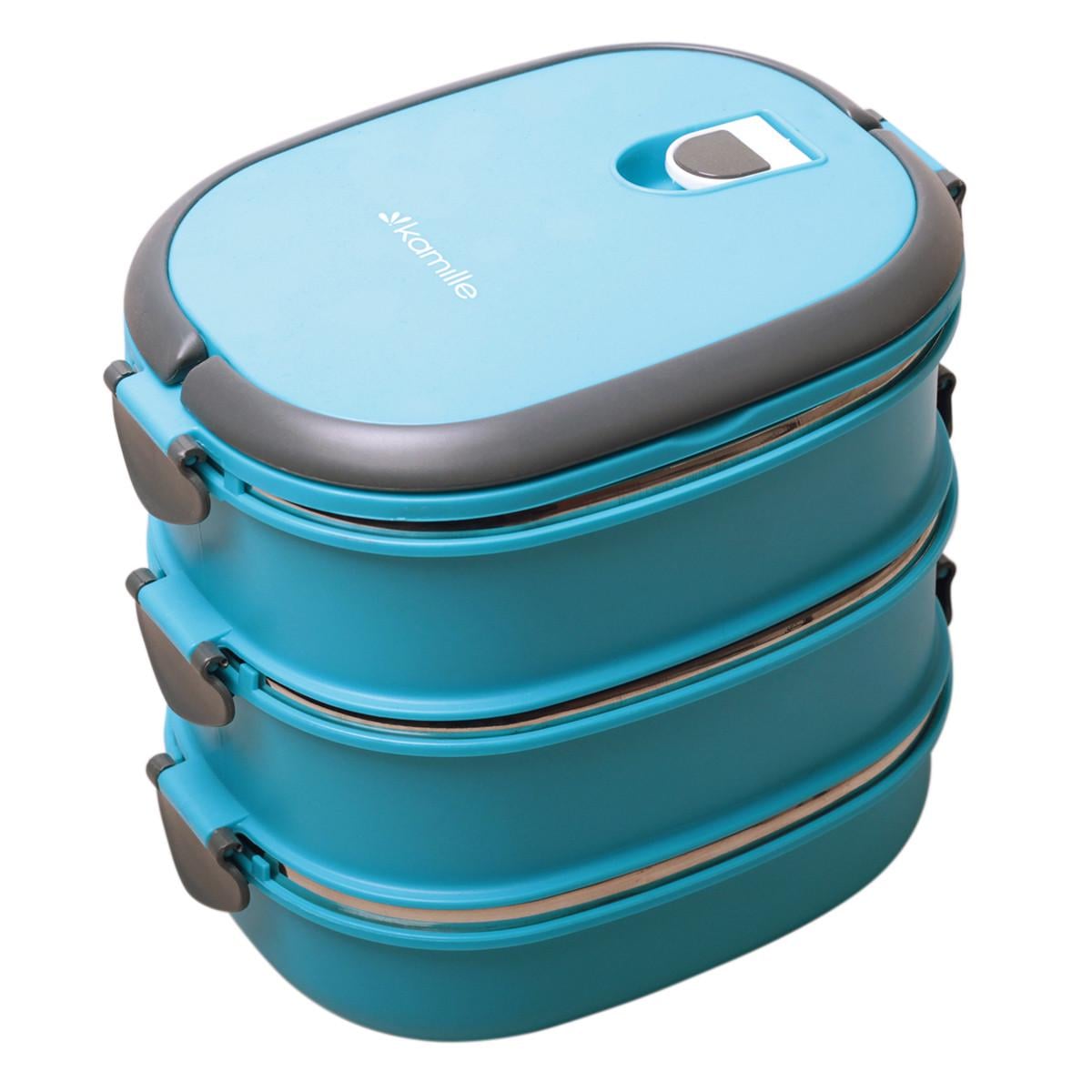 Ланч-бокс тройной Kamille KM-2110 из пластика и нержавеющей стали с ручками 2700 мл Голубой (124-84-2110SN)