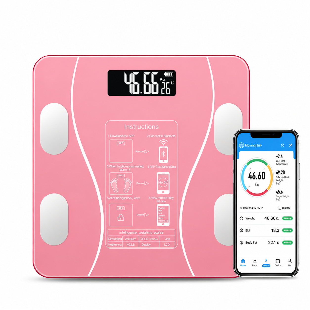 Ваги підлогові Smart Scale Bluetooth фітнес 180 кг Pink (376346)
