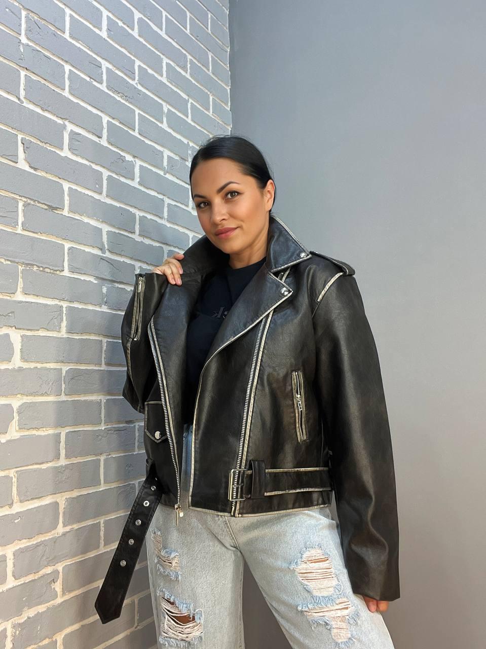 Куртка женская Aftf Basic 2456 косуха молнии пояс вареные швы экокожа S Черный (2490) - фото 4 Куртка женская Aftf Basic 2456 косуха молнии пояс вареные швы экокожа S Черный (2490) - фото 4