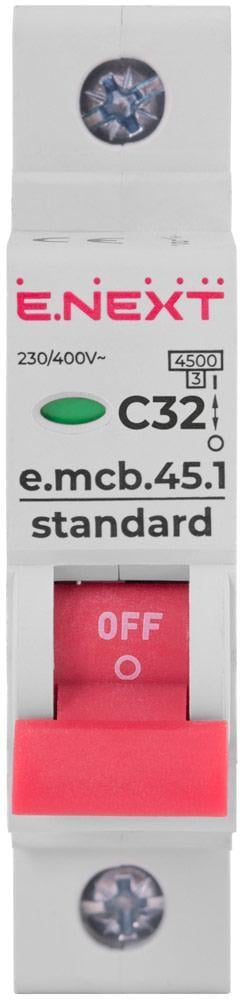 Автоматический выключатель E.NEXT e.mcb.stand.45.1.C32 1р 32А 4,5кА C (s002011) - фото 2