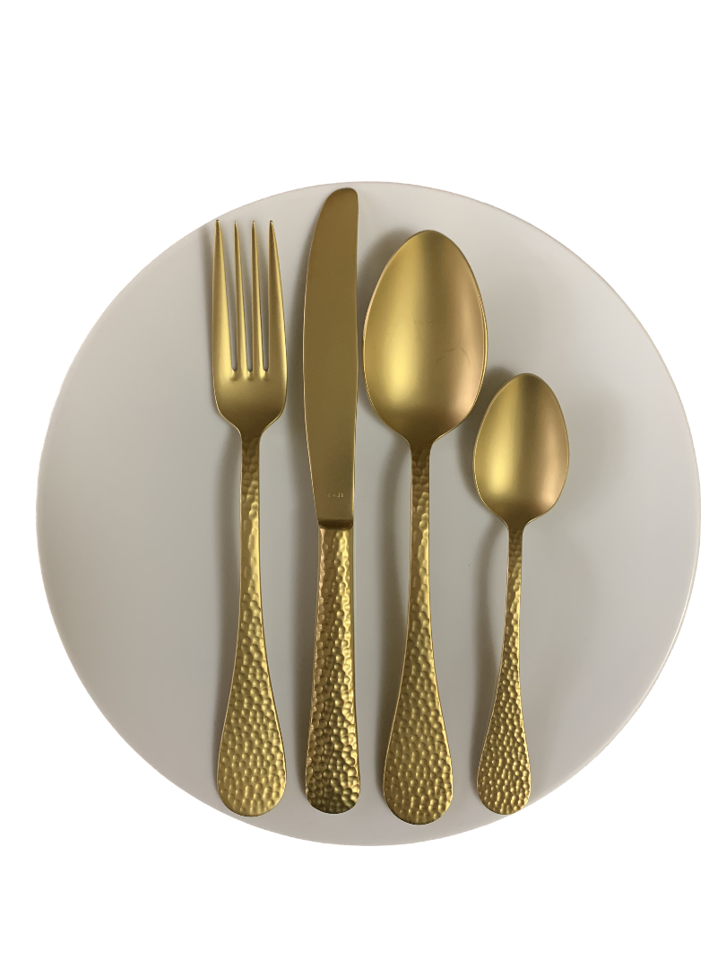 Набор столовых приборов в подарочной коробке Narin Dovme Full Gold Matte PVD Titanium 24 предмета