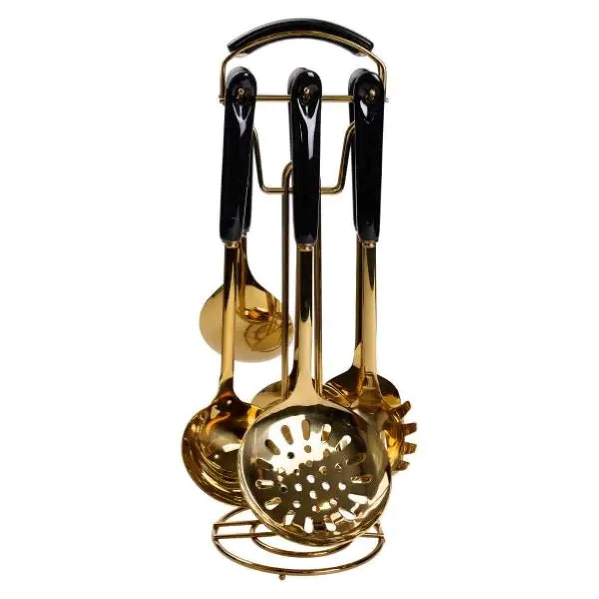 Набор кухонных принадлежностей на подставке HP-20-66 7 шт. Черный/Золотой (A-033761) - фото 3 Набор кухонных принадлежностей на подставке HP-20-66 7 шт. Черный/Золотой (A-033761) - фото 3